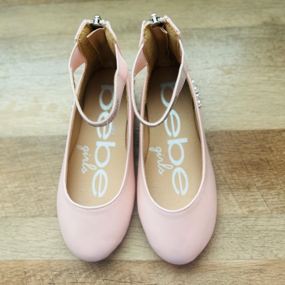 Bebe Girls Pink Shoes Ballet Flats with Rhinestone Studded Ankle straps,Size 10 - Picture 2 of 10